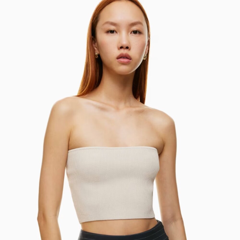 Artizia Sculpt Knit Cropped Tube Top - Matte Pearl